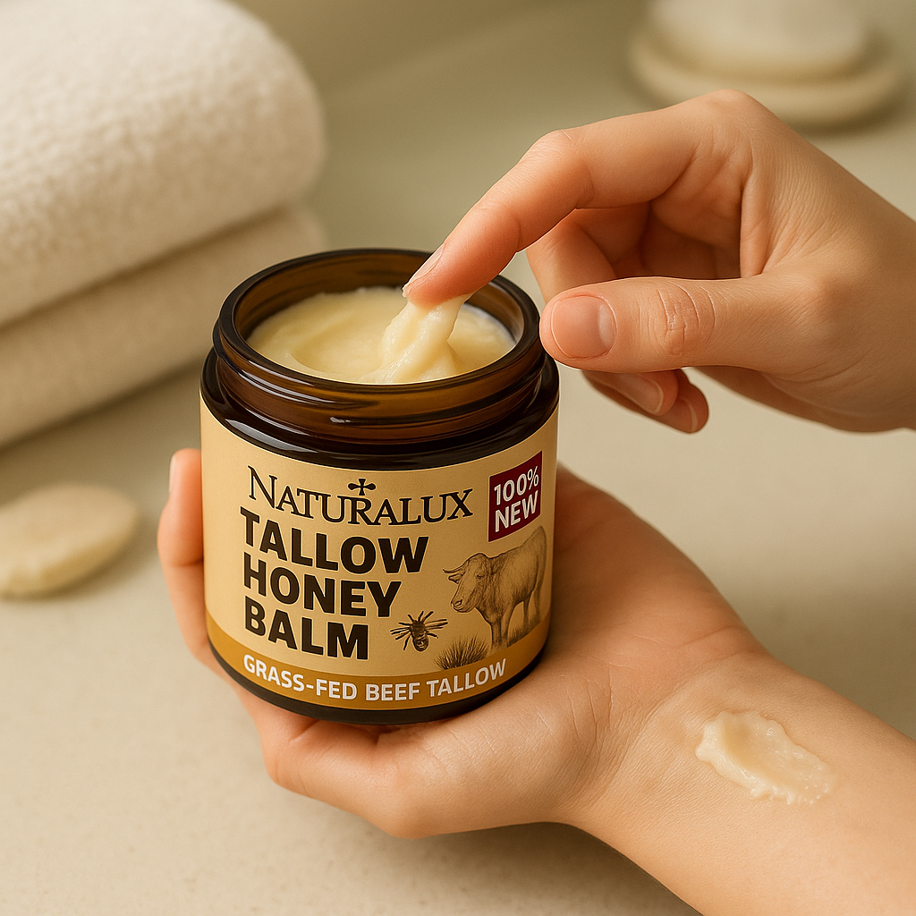 NaturaLux Organic Beef Tallow Honey Balm – Deeply Nourishing Face & Body Moisturizer for Hydrated, Radiant Skin