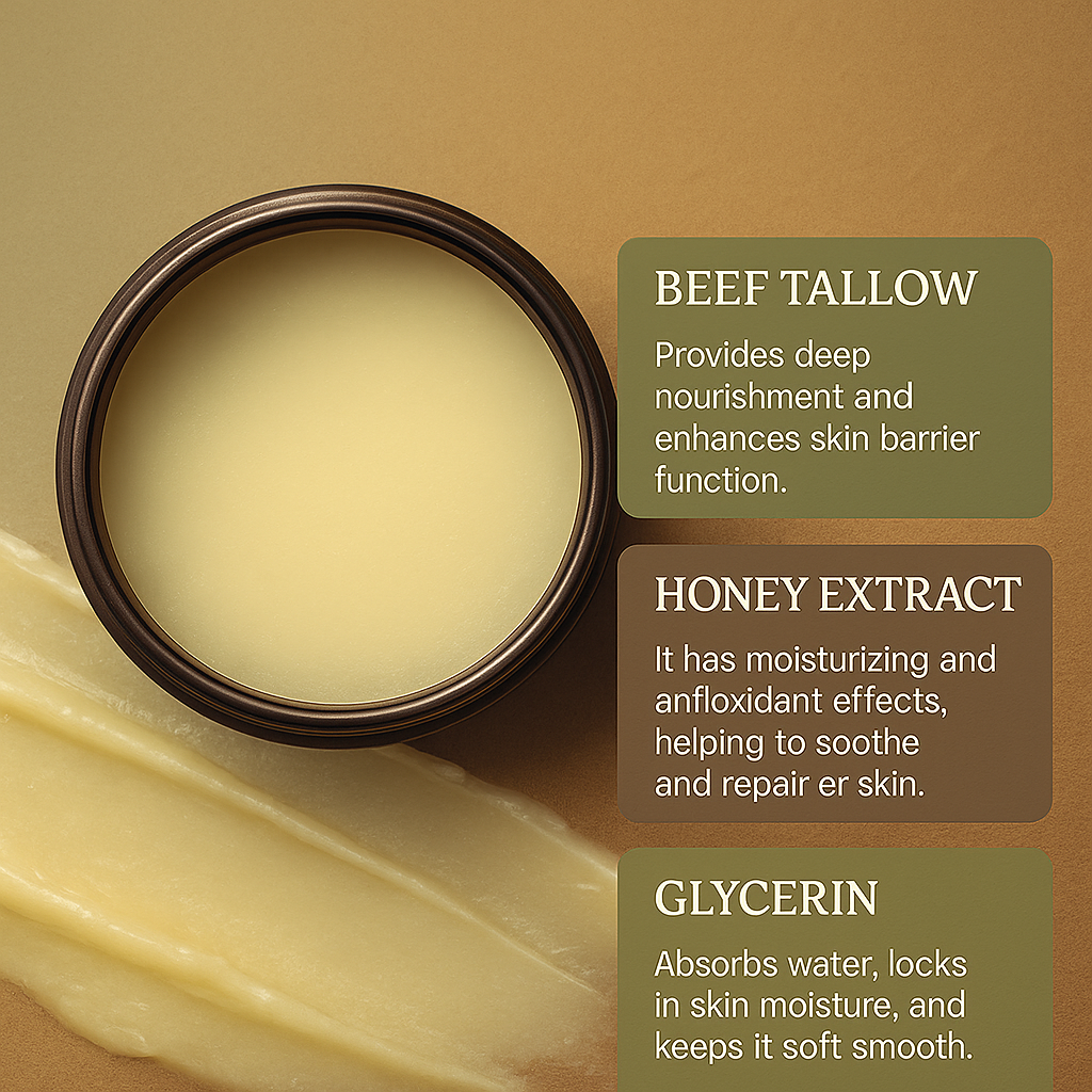 NaturaLux Organic Beef Tallow Honey Balm – Deeply Nourishing Face & Body Moisturizer for Hydrated, Radiant Skin