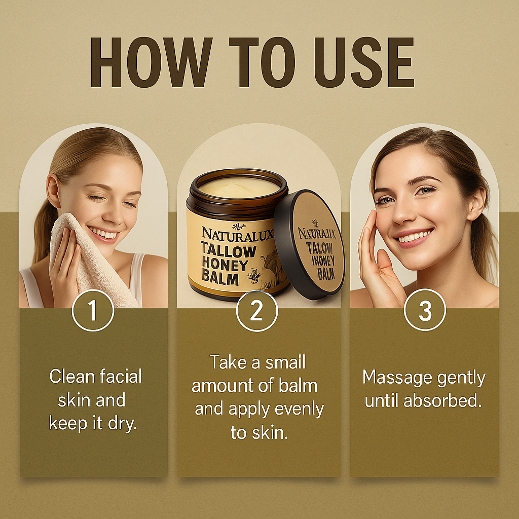 NaturaLux Organic Beef Tallow Honey Balm – Deeply Nourishing Face & Body Moisturizer for Hydrated, Radiant Skin