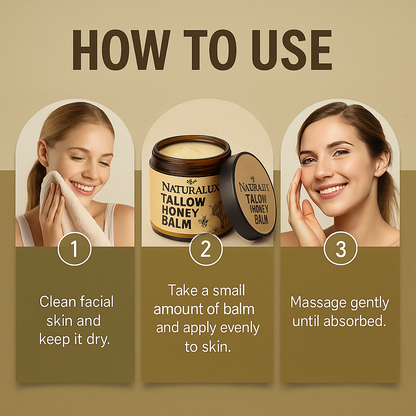 NaturaLux Organic Beef Tallow Honey Balm – Deeply Nourishing Face & Body Moisturizer for Hydrated, Radiant Skin